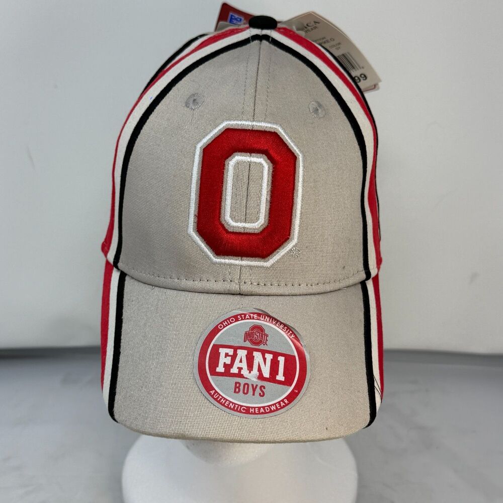 Ohio State Buckeyes Fan1 Hat Tan Red Fitted Baseball Cap NCAA Fan Gear OSFM NWT